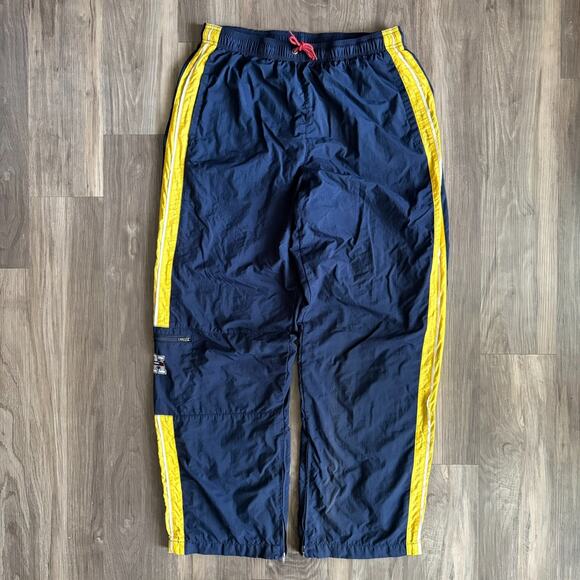 Vintage Tommy Hilfiger Windbreaker Track Pants Men's Size L Blue Yellow Striped - Picture 1 of 5